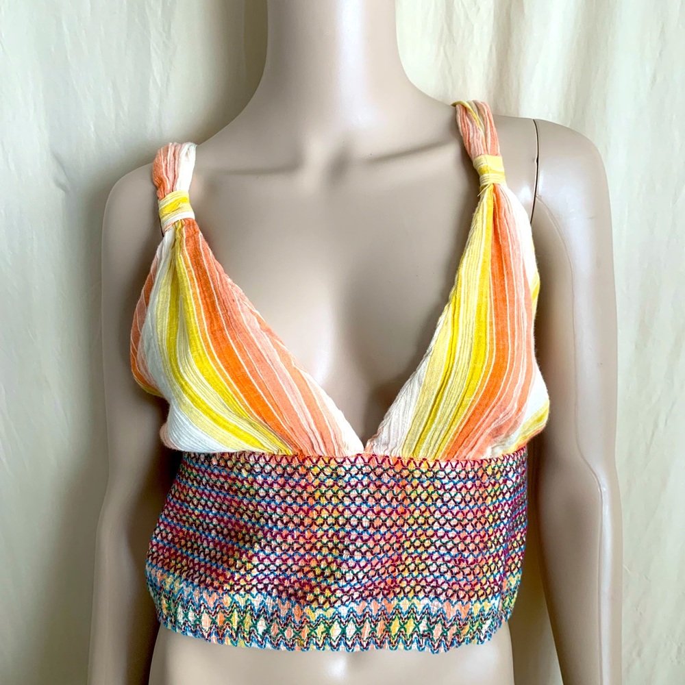 Anthropologie cotton shirred embroidered crop top